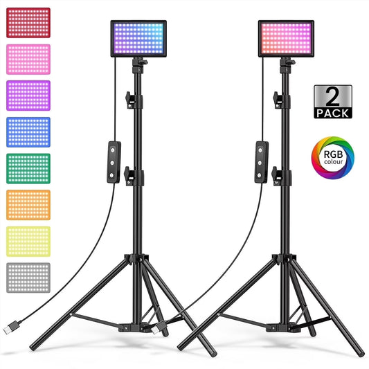 LED Video Light Kit 2 Pack Dimmable Remote Control Photography Lights with Tripods 10 Brightness Levels and 9 Color Filters USB Powered for Youtube Tiktok